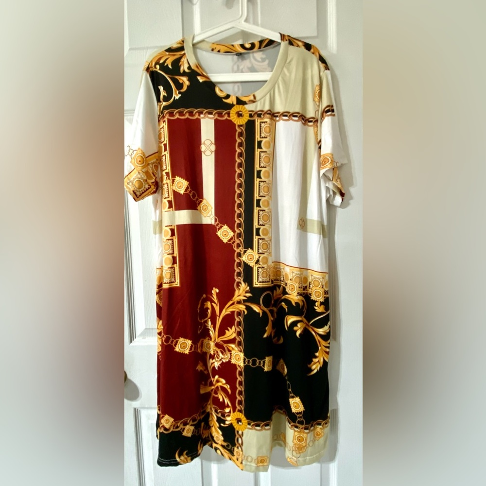 Fashion Women’s Round Neck Short Sleeve Dress Elegant Pattern Print  Sz 8X NWOT